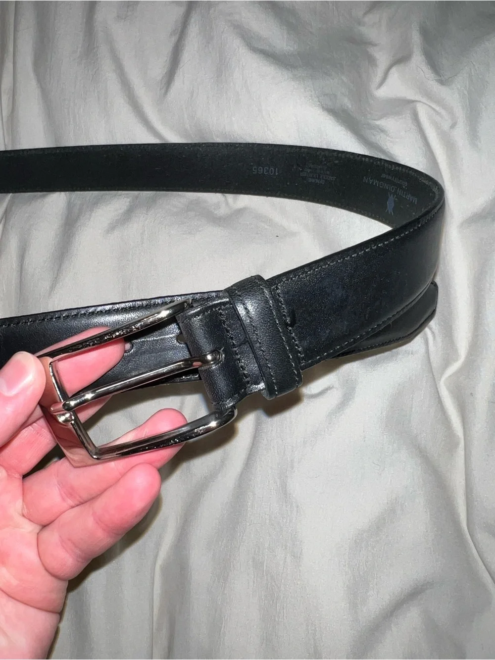 Martin Dingman Black Leather Belt with Silver Buckle